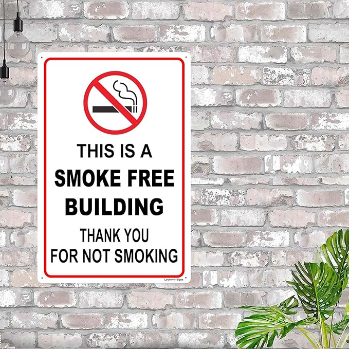 Locmorly This is A Smoking Free Building Sign, Smoking Sign, 8x12 Inch, Metal Sign No Smoking Sign