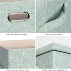 Graciadeco Large 17" 36 Quart Collapsible Stackable Storage Bins with Lids, 3 Packs Light Green Linen Fabric Closet Boxes with Lids, Storage Cube Baskets Container Organizers for Office (17x12x11)