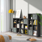 Bookshelf with Storage Bins, 8-Cube Storage Organizer, Modern Black Bookshelf for Bedroom, Multifunctional Display Cube Bookshelves for Living Room, Bedroom, Home Office