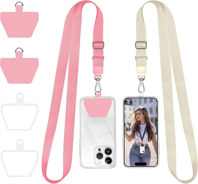 Doormoon Phone Lanyard, Universal Adjustable Neck Strap for Phone Case Keys ID Badges Cell Phone Lanyard Compatible with iPhone, Samsung, Most Smartphones, 2 Pack, Pink Ivory