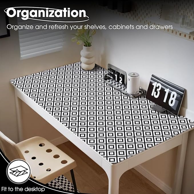 ALIUNI Drawer and Shelf Liner, Non-Slip Kitchen Cabinet Liners Non-Adhesive Thick Strong Grip Waterproof Washable Mats Protect Dresser Shelves Cupboard Bathroom Cabinets, Black & White, 24 in X 30 FT