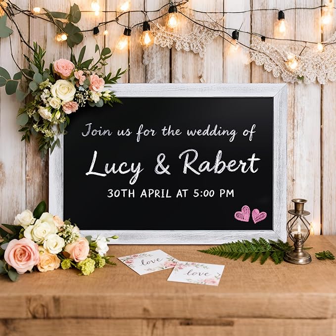 SELEAD Magnetic Chalkboard Words Sign - 20" x 30" Solid Wood Rustic White Wide Frame Wall Decor Display Board Pizarra for Wedding, Business, Restaurant