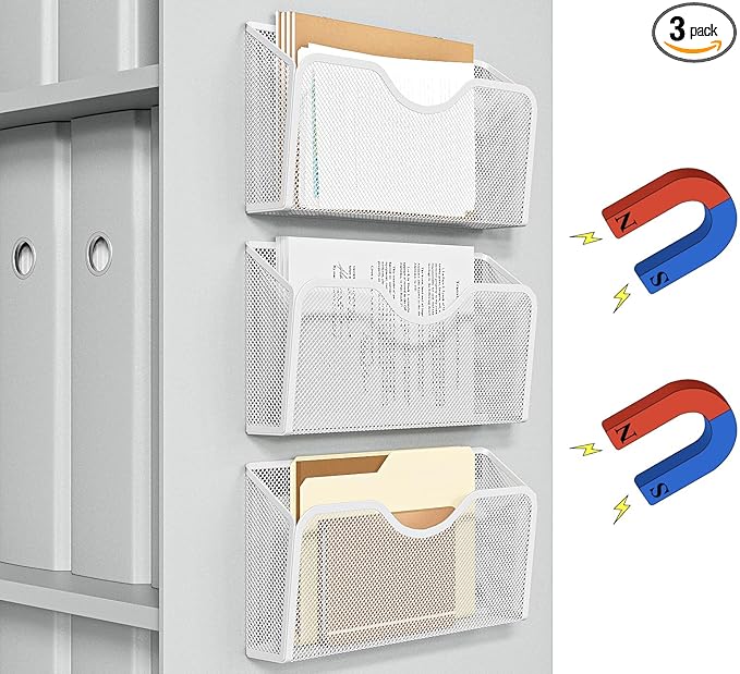 JANE EYRE Magnetic File Holder - 3PCS Paper File Mail Organizer No Drilling Magazine Paper Document Organizer for Cabinets Office Whiteboard
