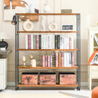 HCHQHS Bookshelf, 5-Tier Industrial Bookcase, Rustic Open Book Shelf, Freestanding Tall Bookshelves with Metal Frame