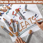 Fuutreo 10 Pack Jumbo Permanent Markers Bulk Large Chisel Tip Permanent Markers Quick Drying Waterproof Big Huge Poster Pens for Office, Logistics Company and More(Brown)