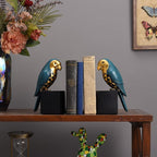 Kakizzy Book Ends Decorative, Parrot Bookends for Shelves, Animal Book Stopper Decorative, Retro Book Ends for Heavy Books, Bird Figurines Statues Indoor, Unique Book Lover Gift(Blue Parrot)
