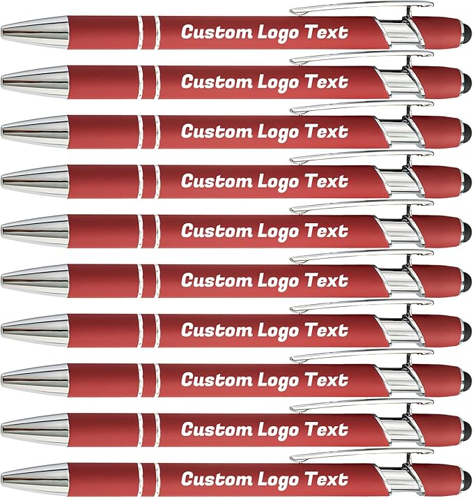 HEYZARDA Personalized Pens with Name Text Logo Custom Ballpoint Pen for Business Office Events with Stylus for Touchscreen 10 Pcs Wine