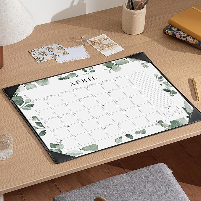 Cabbrix Desk Calendar 2026 with Desktop Mat, 21" x 16.5" Large Desk Calendar Covering January 2026 to December 2026, 12 Months Desktop Calendar for Home Office School Planning, Greenery