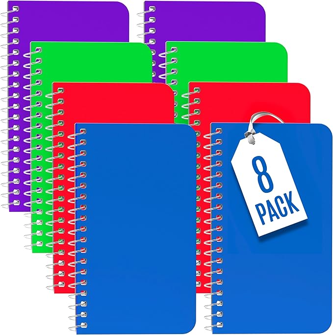 Alitte Pocket Notebook, Small 3x5 Notepad | College Ruled, Mini Spiral Notebooks 8 Pack, On the Go Writing, 60 Sheets per Note Pad | Assorted Colors, for School, Home, Office, Premium Thick Paper