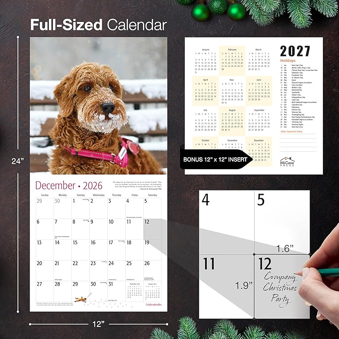MICASA PRESS Goldendoodles 2026 Wall Calendar 12 Month | 12" x 24" Open | Thick & Sturdy Paper | Holiday Gift | Cute Puppy Dog Calendar 2026