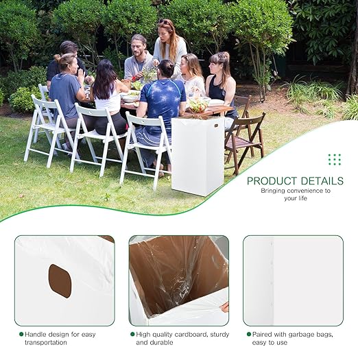 Nosiny 30 Pcs 50 Gallon Corrugated Cardboard Trash Cans for Events, Disposable and Reusable Cardboard Bin Bulk with Trash Bag, Recycling Pop-up Garbage Box, Foldable Waste Container for Party (White)