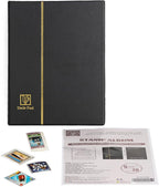 Stamp Albums 100 Pockets - Stockbooks with 50x197mm Sleeves, 10 Double Sided Black Page with Leatherette Padded Black Cover, Collection Storage Folder for Paper Money Postage Stamps AS0105BK