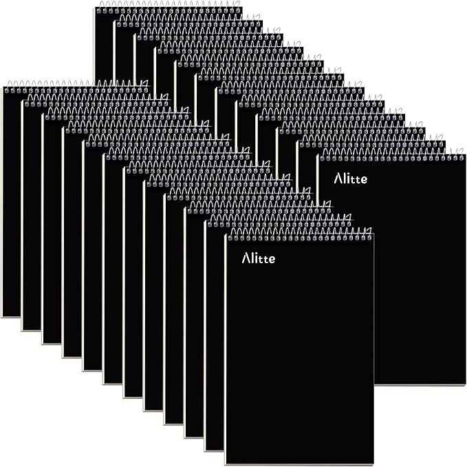 Alitte Steno Pads Spiral 6x9-24 Pack Black Colors - Perfect for Work, School, and Home Use, Easy Tear-Off Pages, Gregg ruled, White Paper - No Ink Bleeds - 80 Sheets