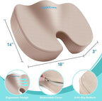 Office Chair Seat Cushion, Cooling Gel Enhanced Memory Foam Cushion for Long Sitting - Back, Sciatica, Coccyx, Tailbone Pain Relief Pillow - for Office, Gaming, Car, Wheelchair - Khaki, Large