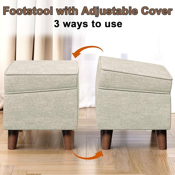FAGAGA Foot Rest with Adjustable Cover, 18" Storage Ottoman Dorm, Footstool and Sitting Stool, Ottoman Foot Stools for Living Room, Bedroom, Dorm, Beige
