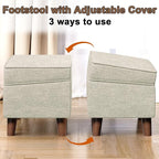 FAGAGA Foot Rest with Adjustable Cover, 18" Storage Ottoman Dorm, Footstool and Sitting Stool, Ottoman Foot Stools for Living Room, Bedroom, Dorm, Beige