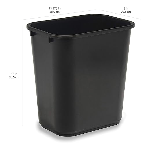 Amazon Basics Small Trash Can, Rectangular Commercial Office Wastebasket, 3 Gallon (Pack Of 2), Black