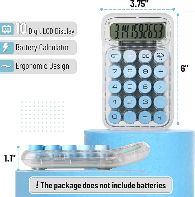Mr. Pen- Mechanical Switch Calculator, 10 Digits, Blue, Transparent Body, Large LCD Display, Big Buttons, Desktop, Cute, Aesthetic