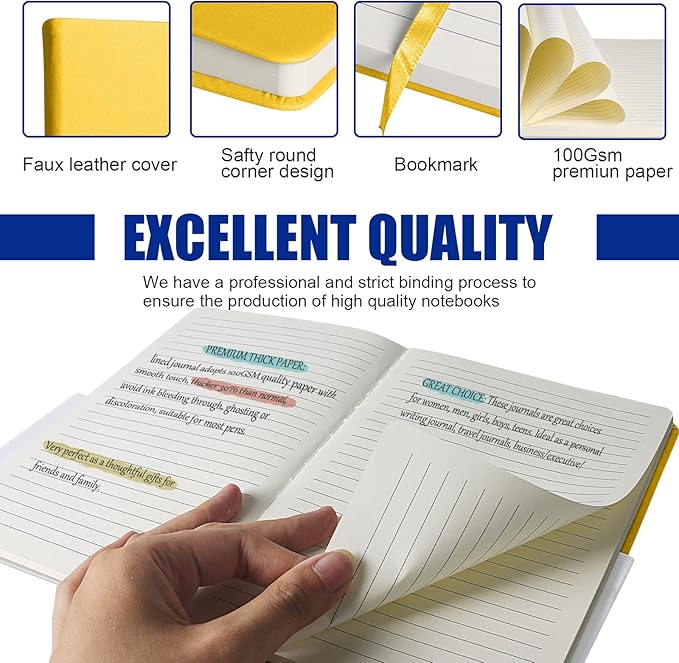 EMOMAS Lined Journal Notebook – Hardcover Notebook for Men & Women – Journals for Writing, Work, School, Home & Daily Notes, 160 Pages – Medium A5, 5.7"x8", 100 gsm Thick Paper (Bright Yellow)