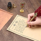 Junhartt Quill Feather Pen and Ink Set, Calligraphy Pen Glass Dip Pen and Wax Seal Stamp Kit (Black)