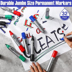 Fuutreo 32 Pcs Jumbo Permanent Markers Bulk Large Chisel Tip Permanent Markers Waterproof Jumbo Pens Quick Drying Office Supplies(Black, Green, Blue, Red)