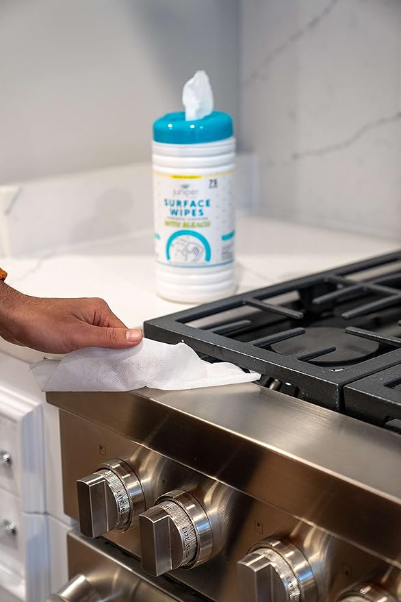 Juniper CLEAN 6 Pack Surface Cleaning Wipes with Bleach, All-Purpose Cleaner for Bathroom, Kitchen, Office, 450 Count Canister, Fresh Scent, 7.5" x 7" Sheet, Lint Free & Durable