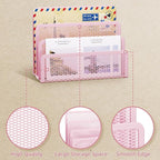 Marbrasse Mail Organizer for Desk, 3-Slot Mesh Metal Mail Holder countertop, Letter Holder, Office Desktop Envelope and Document Storage Rack (Pink)