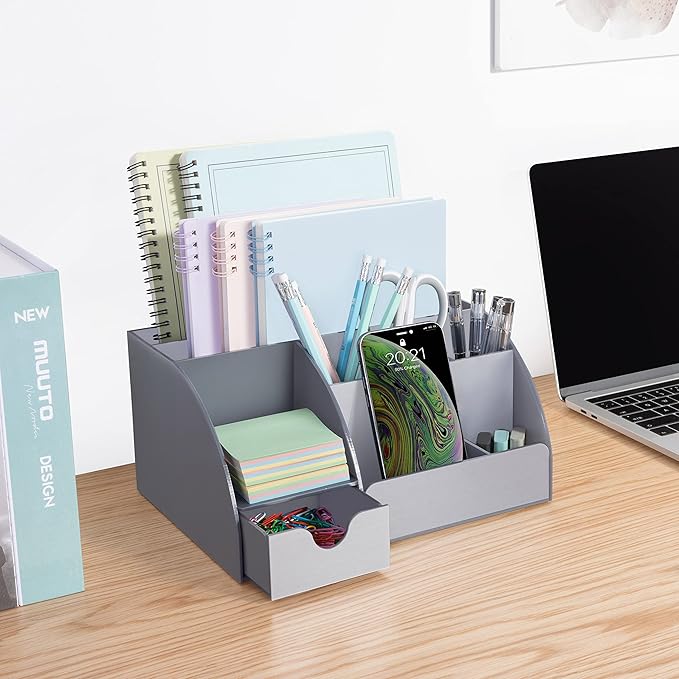 My Space Organizers Grey Desk Organizer, 9 Compartments, Office Supplies and Desk Accessories Organizer, Office Decor Desktop Organizer (Gray)