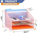 GAWERK Letter Tray Organizer, Mesh Desk File Organizer with 3 Paper Trays and 2 Vertical Upright Section (Pink)