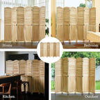 Room Partitions and Dividers, 68.9 Inch Temporary Wall with Double Hinges, Wooden Louver & MDF Stable Screens for Home Office Bedroom Coffeehouse Decoration (6 Panels, Wood Color)