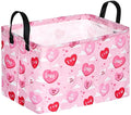 FUULOXE Rectangular Valentines Basket Storage Bin for Shelves Girls Gifts Baskets Foldable Box with Handles for Home Office Car Dormroom Valentine's Day Party Supplies