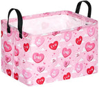 FUULOXE Rectangular Valentines Basket Storage Bin for Shelves Girls Gifts Baskets Foldable Box with Handles for Home Office Car Dormroom Valentine's Day Party Supplies