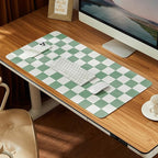 Ohocut Checkered Desk Mat, Large Cute Aesthetic Retro PU Leather Computer Laptop Desk Mat, Non-Slip Waterproof Mouse Keyboard Pad, Desk Writing Mat for Work/Home (Sage, 31.5" x 15.7")