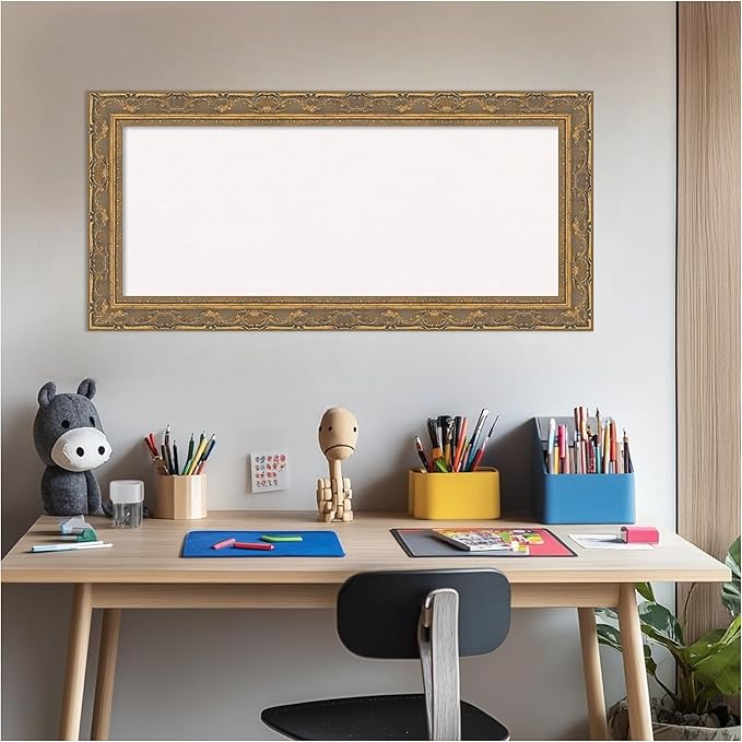 Amanti Art White Cork Board for Wall, 16x34 Vision Board with Gold Frame, Medium Corkboard Office Decor for Home Organization, Traditional Corkboard Pinboard to Display Items for Home Organization