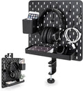 EHO Clamp-On Desk Pegboard, 13.5 x 14 inch Privacy Divider, Desk Partition Panel, No-Drill Desk Mounted Organizer, Combination Peg Board for Office, Gaming, Home, Plants, Black