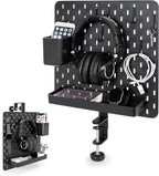 EHO Clamp-On Desk Pegboard, 13.5 x 14 inch Privacy Divider, Desk Partition Panel, No-Drill Desk Mounted Organizer, Combination Peg Board for Office, Gaming, Home, Plants, Black
