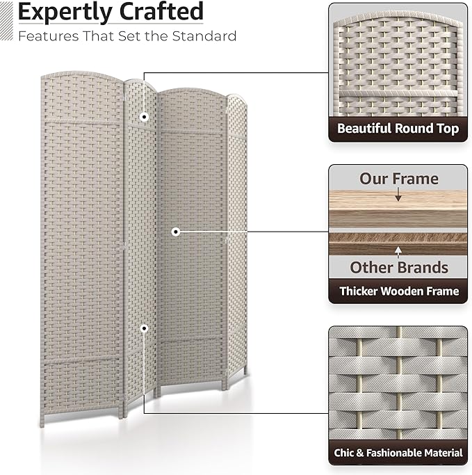 Sorbus 4 Panel Room Divider 6 ft. Tall - Privacy Screen, Extra Wide Double Hinged Panels, Mesh Hand-Woven Design, Partition Room Dividers and Folding Privacy Screens, Wall Divider for Room Separation