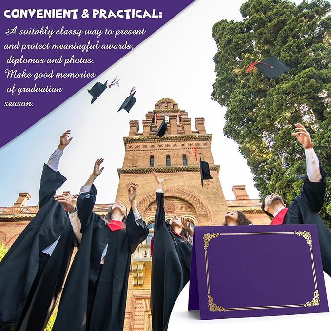 Fainne 120 Packs Certificate Holders Bulk, Diploma Covers Gold Foil Border, Document Covers for Letter Size 8.5x11 Award Certificates, Cardstock, Document Papers, Paper Card Stock(Purple)