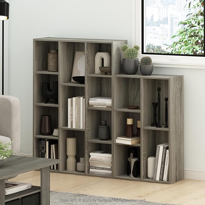 Furinno LUDER Book Shelf, 5-Cube Bookshelf, Reversible Bookcase, 9.4 x 19.5 x 31.5, for Living Room, Bedroom, Home Office, French Oak