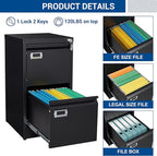 Fesbos 2 Drawers Vertical File Cabinets - 17.8" Deep Lockable Filing Cabinet - Black Metal Storage Cabinets for Home Office to Hanging Files Letter/Legal/F4/A4 Size