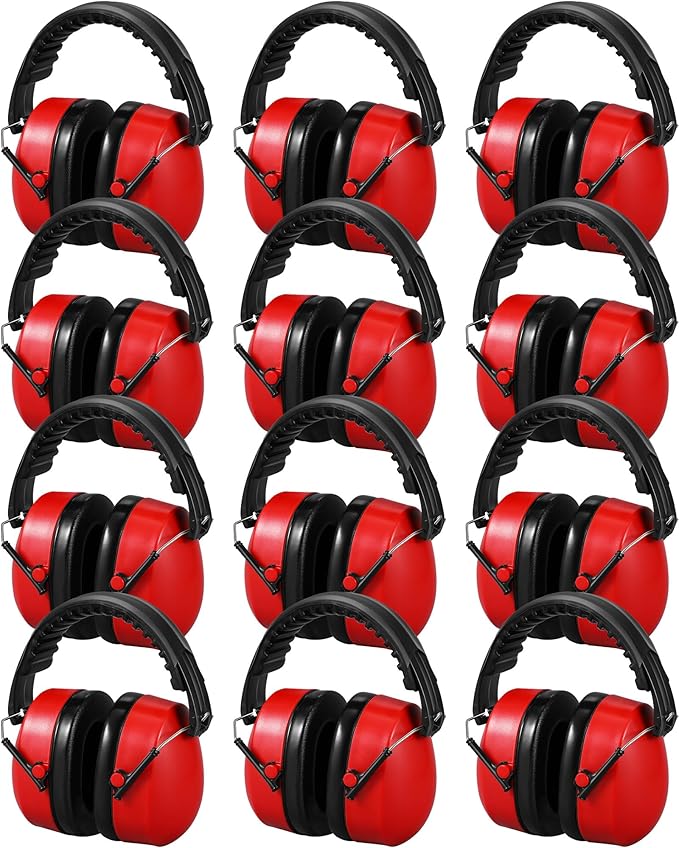 Copkim 12 Pcs Hearing Protection Ear Muffs NRR 28dB Noise Reduction Headphones Shooting Ear Protection Earmuffs(Red)
