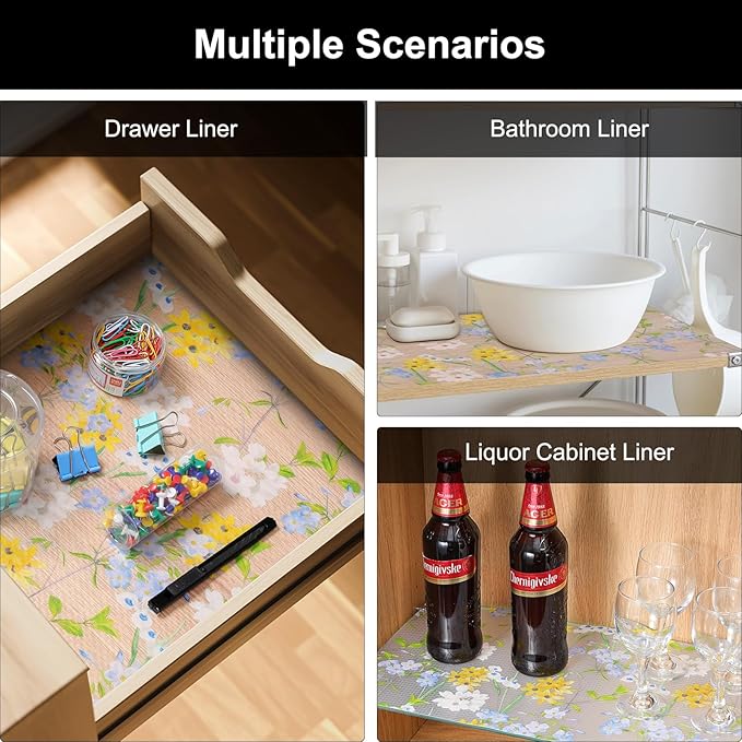 Cooyes Shelf Liner – Premium Non-Adhesive Cabinet & Drawer Liner for Kitchen – Waterproof Shelf Paper with Modern Pattern – Durable EVA Cabinet Mat – Easy to Cut （24" W x 240" L）