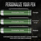 Scriveiner Personalized Luxury EDC Fountain Pen (Medium), Stunning Matt Green Pocket Pen, Chrome Finish, Schmidt German Nib, Best Engraved Fountain Pen Gift Set for Men & Women, Name Engraving