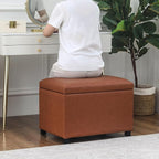 Joveco 24" Leather Storage Ottoman Bench, Rectangle Foot Rest Stool for Living Room, Bedroom, Entryway, Cognac Brown