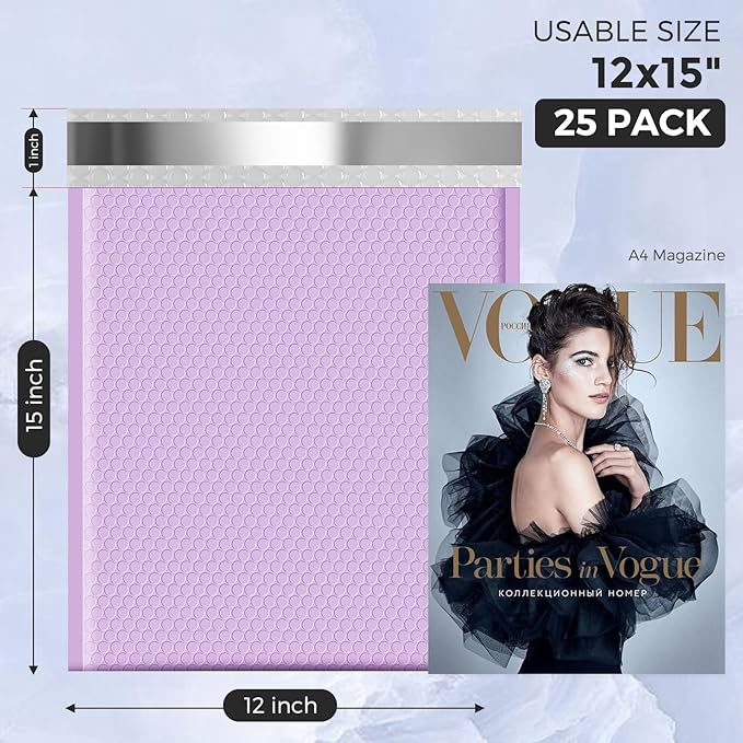 Metronic 120Pack Bubble Mailer 12x15 Inch Lavender Waterproof Padded Envelopes Self-Seal Large Bubble Mailers Cushioning Bubble Envelopes for Shipping,Books,Jewelry Makeup Supplies