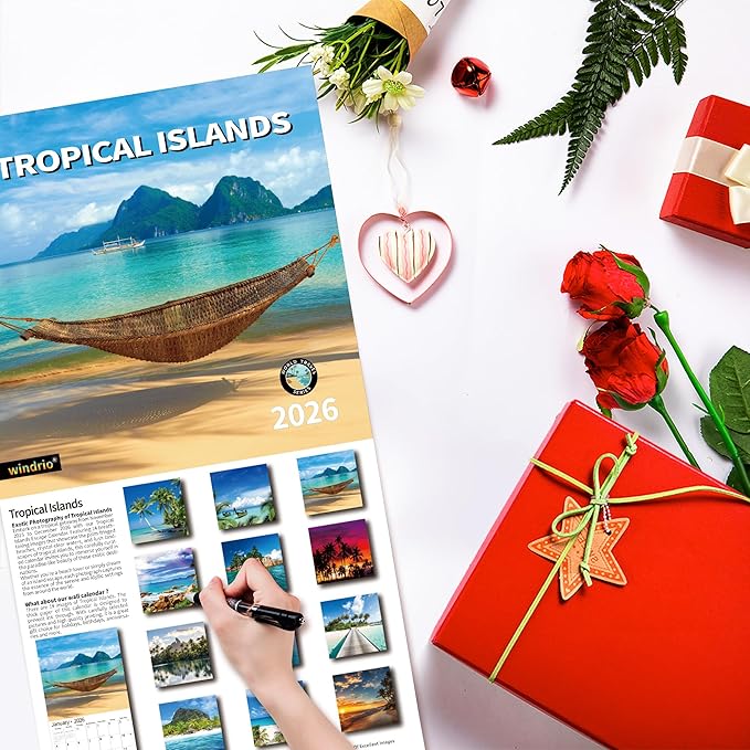 2026 Wall Calendar,Calendar 2026, November 2025 - December 2026, Wall Calendar Tropical Islands, 12" x 24" Opened,Full Page Months Thick & Sturdy Paper for Gift Perfect Calendar Organizing & Planning