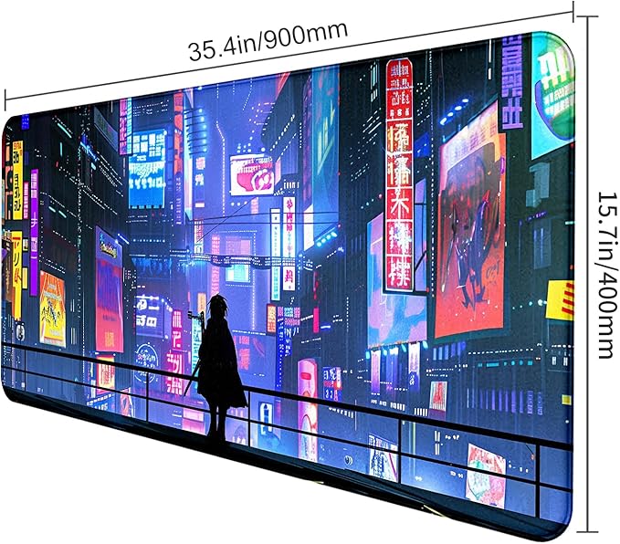 LQFIWSS Tokyo Street Cute Large Gaming Mouse Pad, Purple Blue Anime City XXL, 35.4L x 15.7W inches, Fabric, Polyvinyl Chloride, Office Products