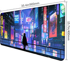 LQFIWSS Tokyo Street Cute Large Gaming Mouse Pad, Purple Blue Anime City XXL, 35.4L x 15.7W inches, Fabric, Polyvinyl Chloride, Office Products