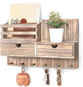 Rebee Vision Farmhouse Key Holder Wall Mount with 2 Drawer Organizer – Key and Mail Holder for Wall with 6 Key Hooks & Shelf – Home Essentials for Home Decor (Natural Wood)