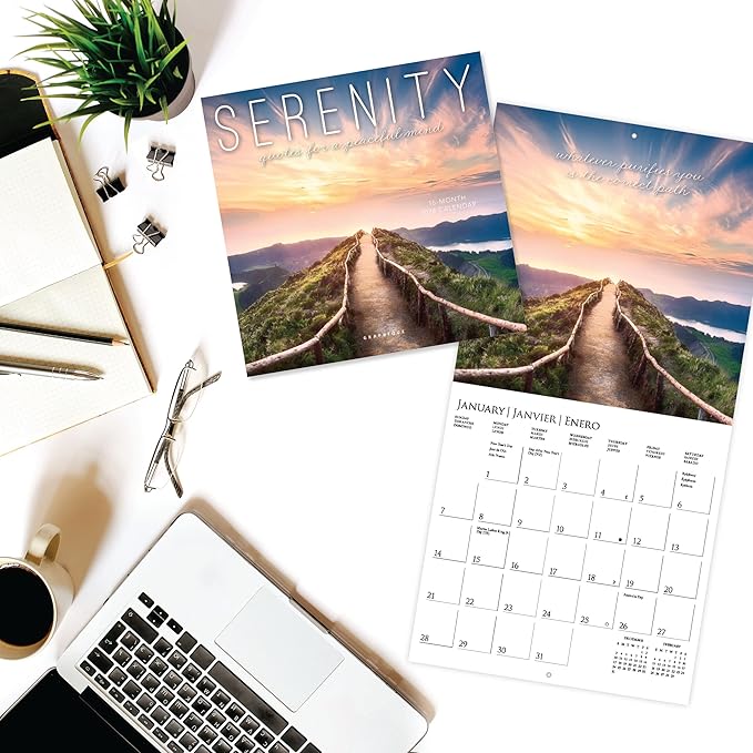 Graphique 2024 Serenity Mini Wall Calendar | 7” x 7” | Thick Paper | Home & Office Organizer | Large Monthly Grid | 3 Languages & Marked Holidays | 4 Month Preview Page for 2025